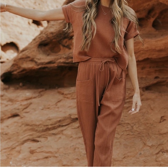 Roolee Other - Roolee rust salmon textured cotton two piece loungewear set size xl